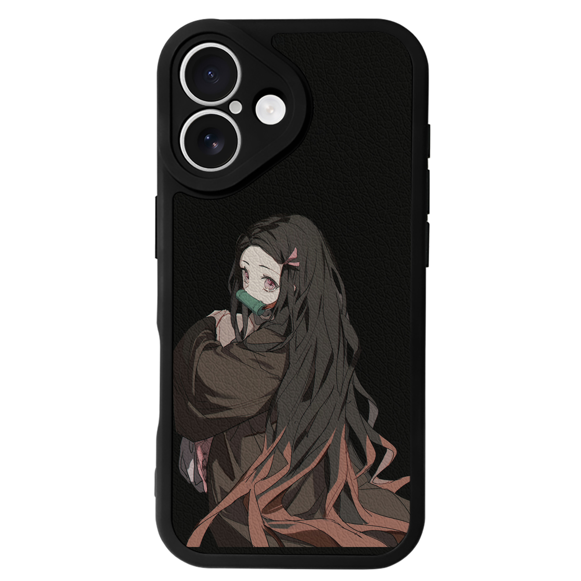 （画像用） 鬼滅の刃（きめつのやいば）竈門 禰󠄀豆子／かまど ねずこ Kamado Nezuko 【iPhone 16シリーズ対応】シリコンスマホケース（レザー調） 材質：シリコン